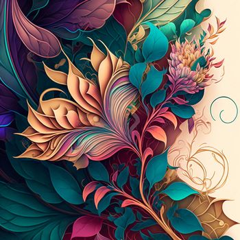 Original floral design with exotic flowers and tropic leaves. Colorful flowers on dark background closeup.