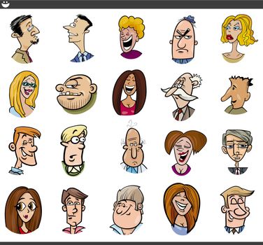 cartoon people characters faces and emotions set