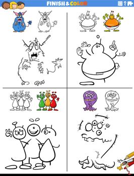 drawing and coloring task with aliens and monsters