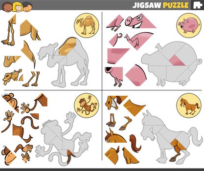 jigsaw puzzle tasks set with cartoon animals