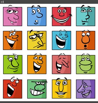 comic faces and emotions cartoon illustration set