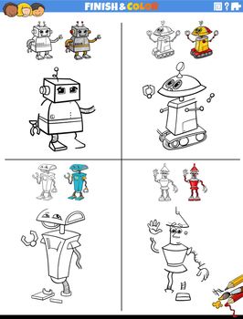 drawing and coloring task with robot characters