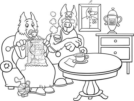 cartoon senior dog characters couple coloring page