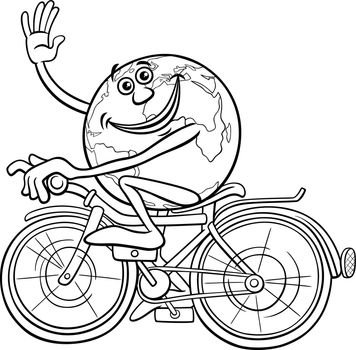 cartoon Earth riding a bicycle coloring page