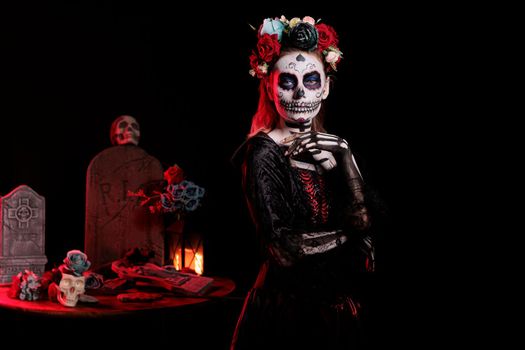 Spooky lady of dead with skull make up