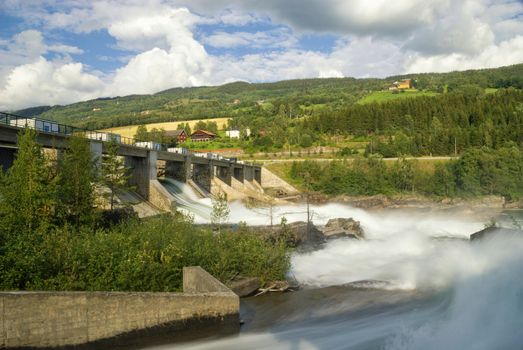 Hunderfossen dam in the Lagen river near Lillehammer