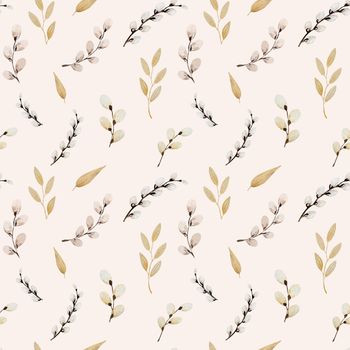 Blooming fluffy willow branches seamless pattern