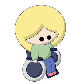 Cartoon cute Blonde girl in a wheelchair in color