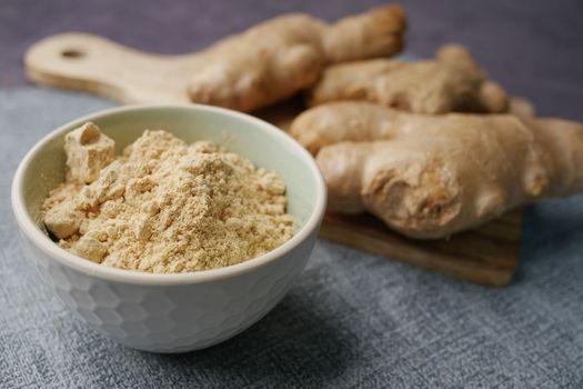 Close up of Gingers powder in a bowl on table