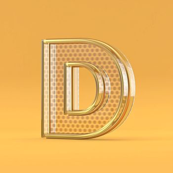 Gold wire and glass font letter D 3D