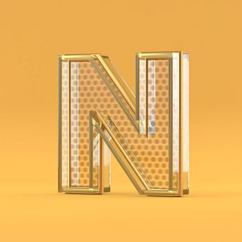 Gold wire and glass font letter N 3D