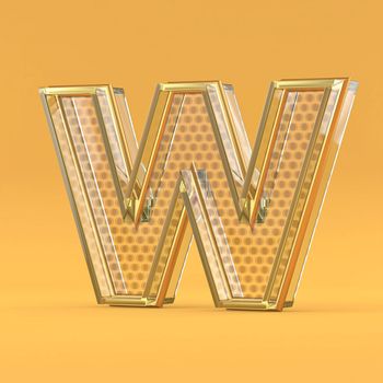 Gold wire and glass font letter W 3D