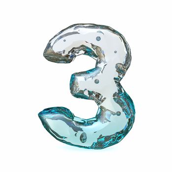 Blue ice font Number 3 THREE 3D