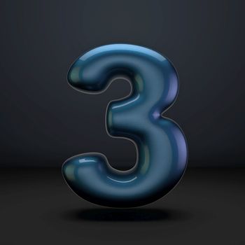 Dark blue shiny font Number 3 THREE 3D