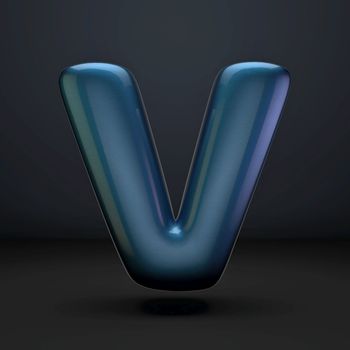 Dark blue shiny font Letter V 3D