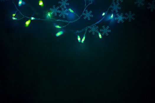 Dark Christmas Background with Green Lights Border