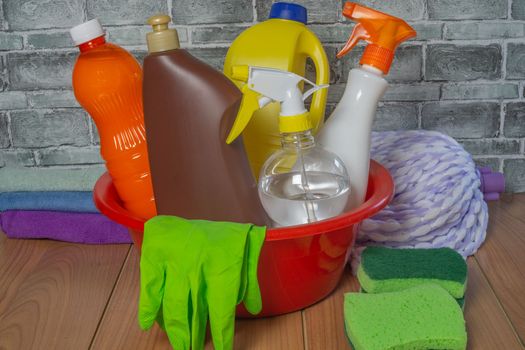 cleaning products used by a woman