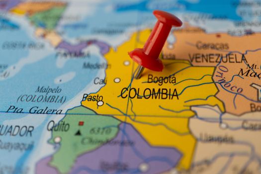 colombia marked on the map with a thumbtack