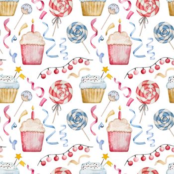 Happy Birthday cupcake watercolor illustration