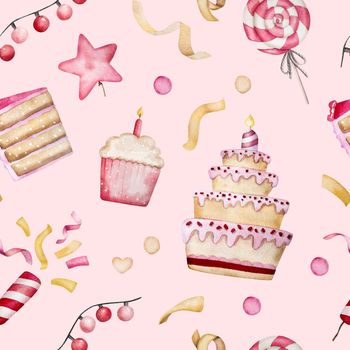 Happy Birthday cupcake watercolor illustration