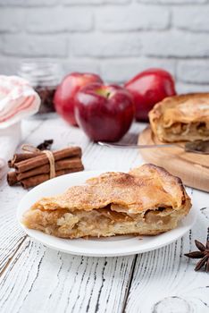 apple pie served with sugar powder