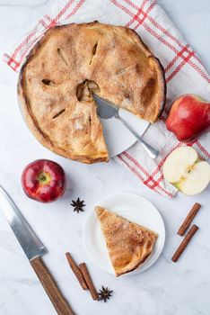 apple pie served with sugar powder