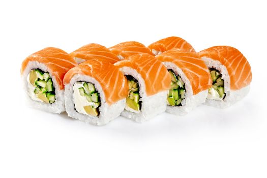 Philadelphia sushi rolls with smoked salmon, cream cheese, cucumbers and avocado