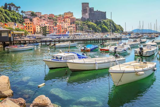 Marina of Lerici with the colorful houses and castle,Liguria, Italy