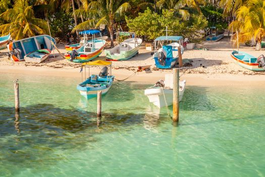 Fishermen boats in Isla Mujeres, caribbean tropical paradise, Cancun, Mexico