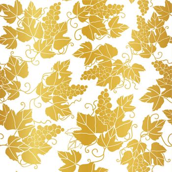 Vector seamless pattern with abstract grapes fruit in golden gradient