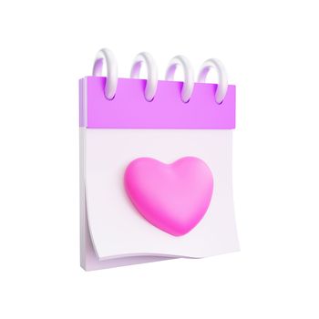 3d rendering valentine's day heart calendar icon