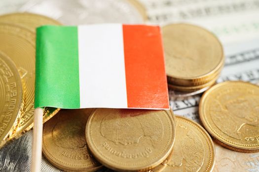 Stack of coins money with Italy flag, finance banking concept