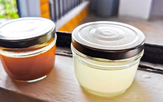 Homemade creams in small jars in Mexico.