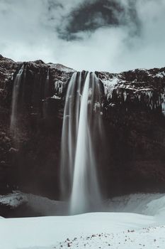 Iceland landmark. Famous waterfall Seljalandsfoss