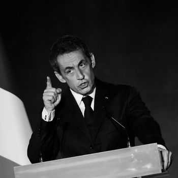 BORDEAUX, FRANCE - NOVEMBER 22, 2014 : Political meeting of the former President of the Republic, Nicolas Sarkozy in Bordeaux with Alain Juppe Mayor of the City