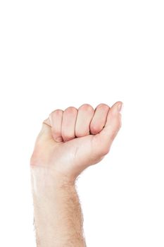 Sign language, fist and hand of a person for communication isolated on a white background in a studio. Zoom, countdown and fingers of a person to show numbers with a hand gesture on a backdrop