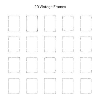 Set of 20 elegant retro vintage ornate frames, corner flourishes, collection of unique rectangle vignette templates