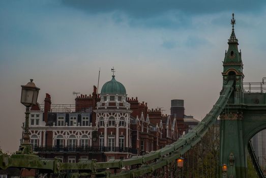 Hammersmith Bridge over the river Thames in London, England