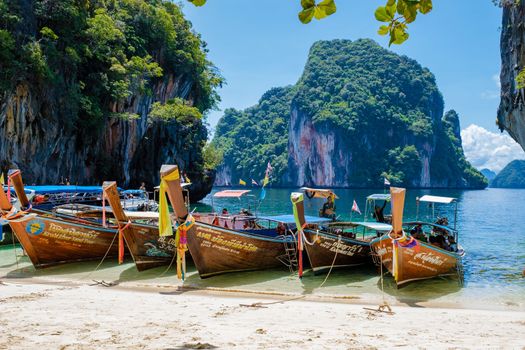 Koh Loa Lading Krabi Thailand part of the Koh Hong Islands in Thailand, longtail boats on the ebach