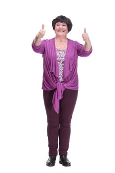 full-length.casual elderly woman in a purple blouse.