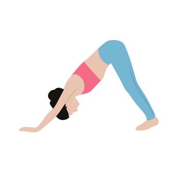 Vector illustration of a girl doing exercise, meditation and rest. Gymnastics, body and soul health. Flat illustration with yoga poses.