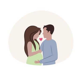 A man and a woman are waiting for the birth of a child. Pregnant girl and her husband . Pregnancy, family, and motherhood. Vector flat cartoon illustration. the relationship between husband and wife.