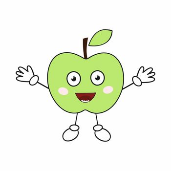 A cheerful green Apple with big eyes and hands. Funny fruit Emoji.