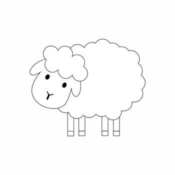 Coloring book for children with a picture of a sheep. A RAM drawn with a black contour line. Vector illustration in Doodle style.