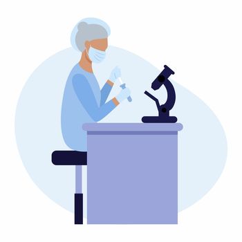 A researcher makes a study under a microscope. A laboratory assistant makes tests in the laboratory. Development of the covid 19 coronavirus vaccine