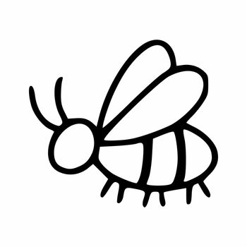 Cute bee in the doodle style. Coloring book for kids with a bee. Cards with insects for lessons with children.