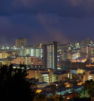 The city comes alive at night. View of a city landscape at night.