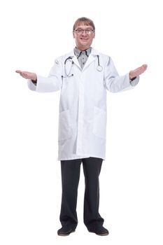 successful male doctor with a stethoscope. isolated on a white background.