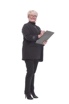 in full growth. Executive business woman with clipboard