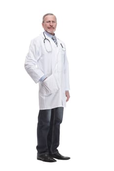 Confident mature doctor with arms crossed looking away